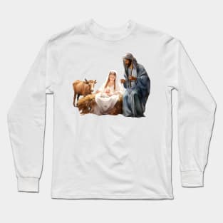 Watercolor Nativity Scene Long Sleeve T-Shirt